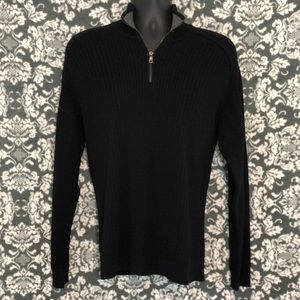 INC International  Concepts Black Ribbed 1/4 Zip Sweater Size L